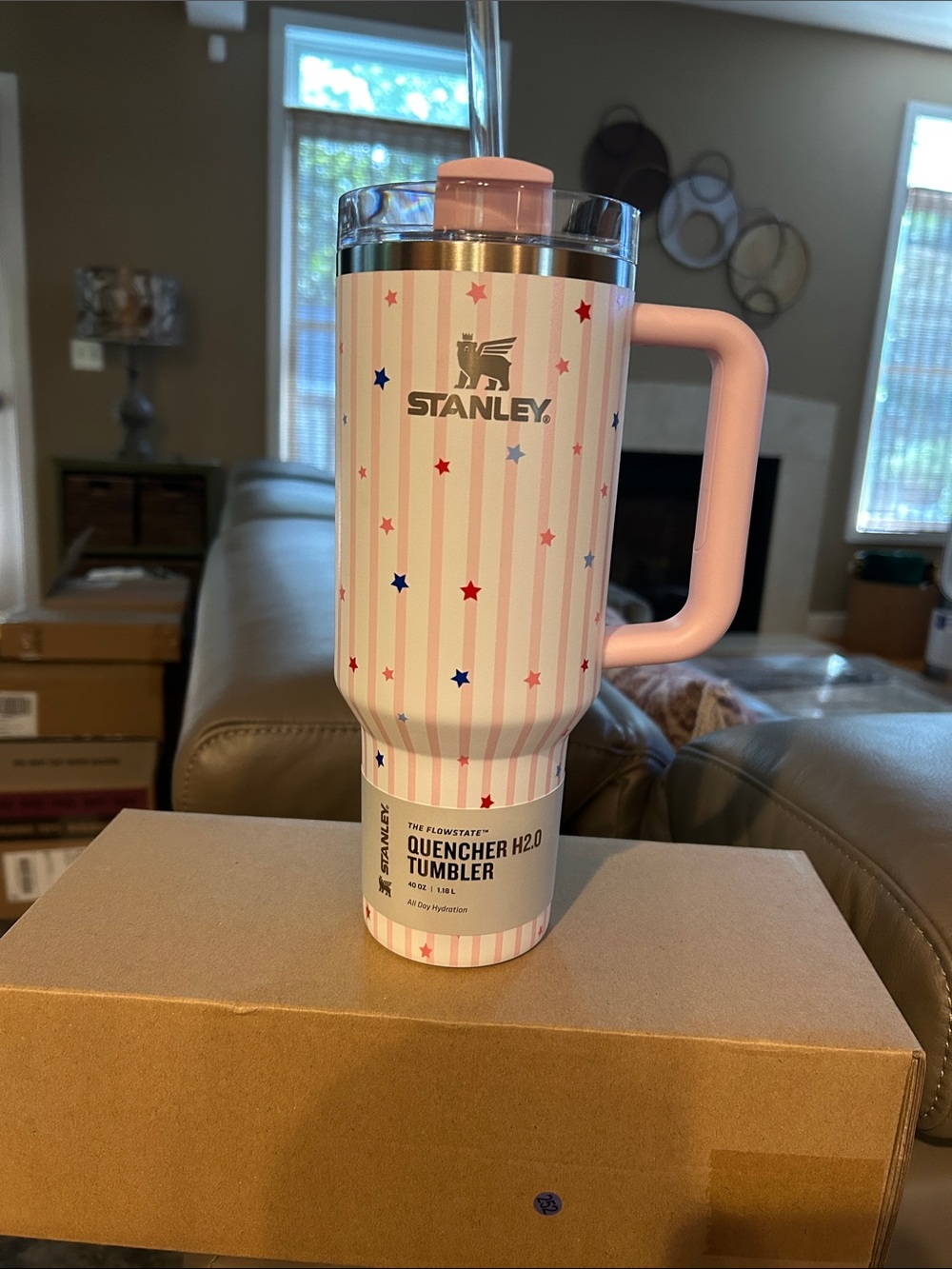 Stanley 40 oz Stainless Steel H2.0 FlowState Quencher Tumbler Pink Starry Stripe